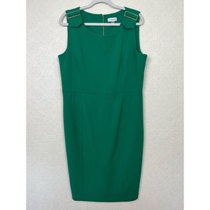 Calvin Klein Green Sleeveless Dress Cocktail Career Scuba Sheath Emerald
